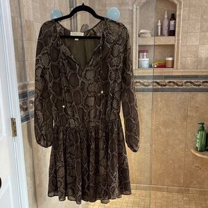 Michael Kors Brown Snake Print Long Sleeve Dress